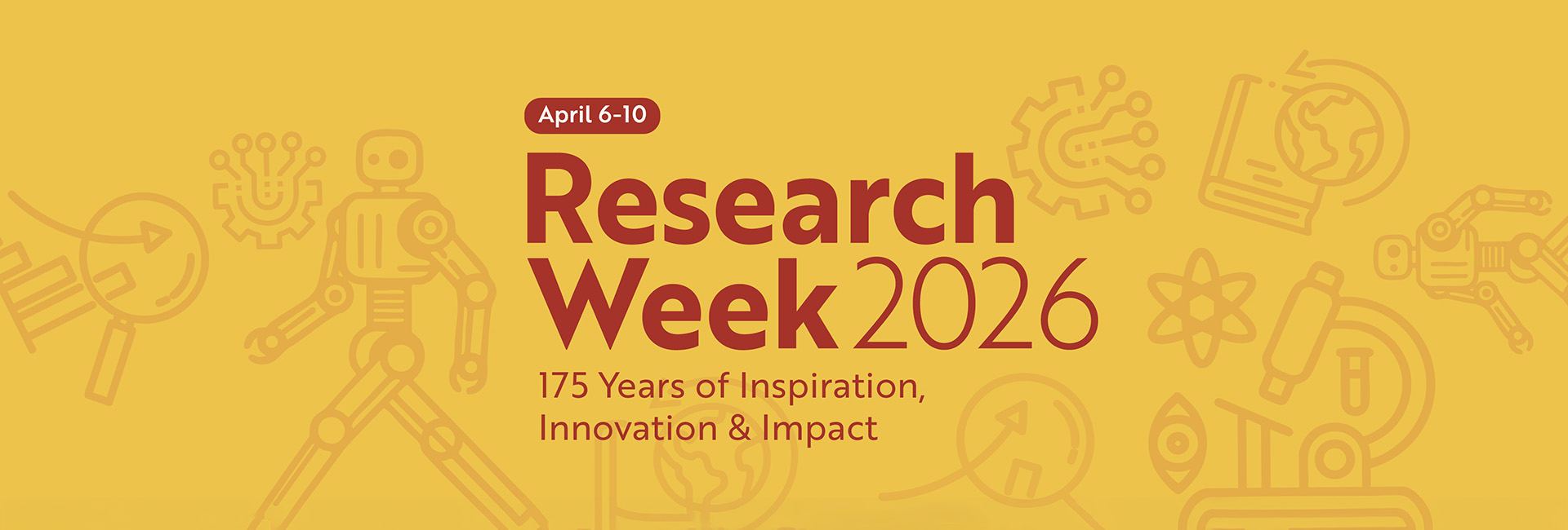 Yellow banner with research-related icons and text - Research Week 2026