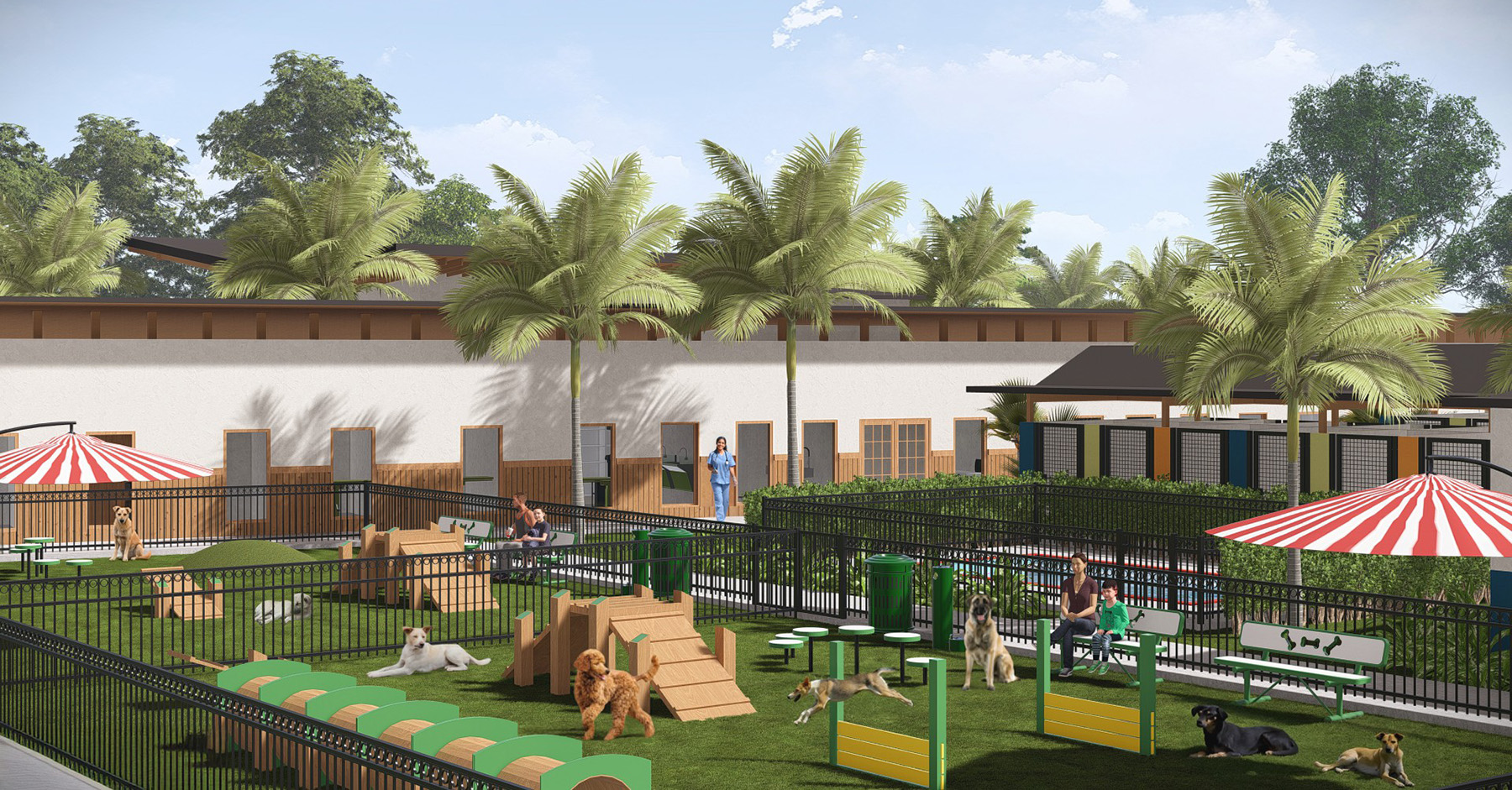 Architectural rendering of a space for stray dogs in Brazil.