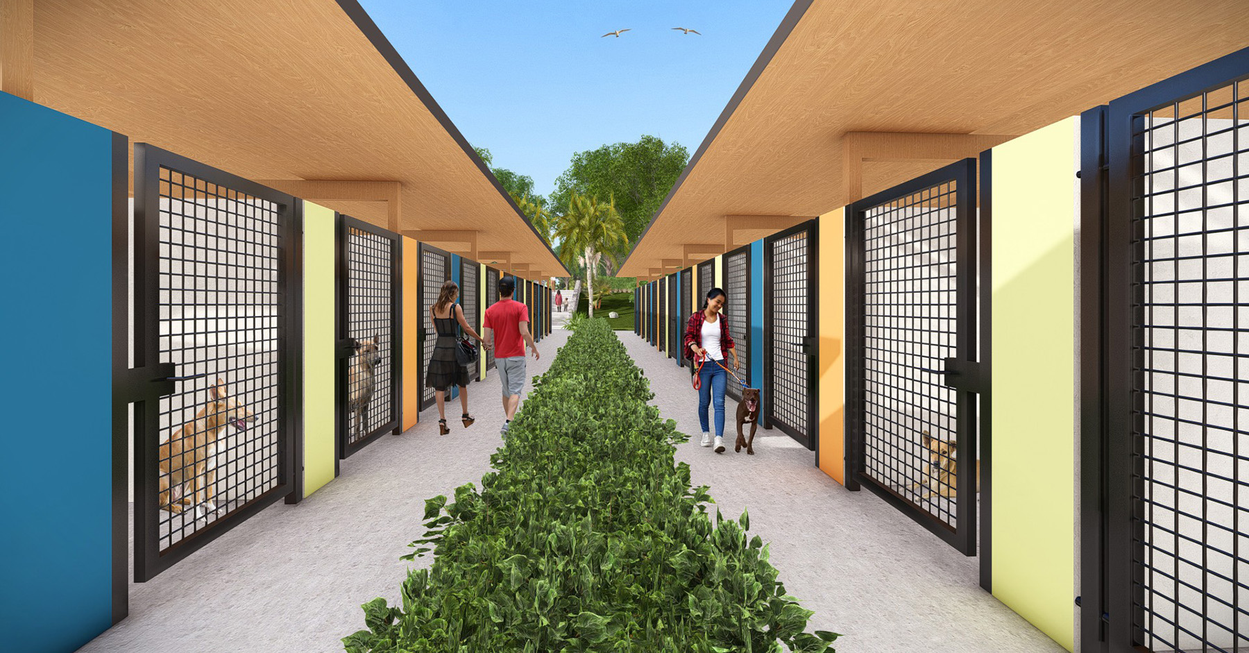 Architectural rendering of a space for stray dogs in Brazil.