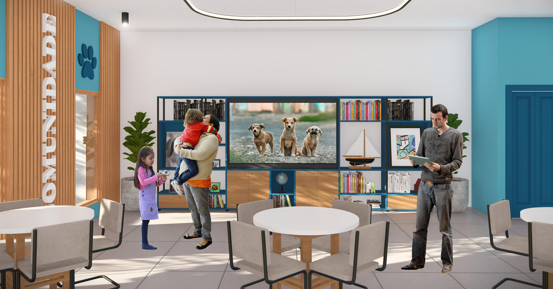 Architectural rendering of a space for stray dogs in Brazil.