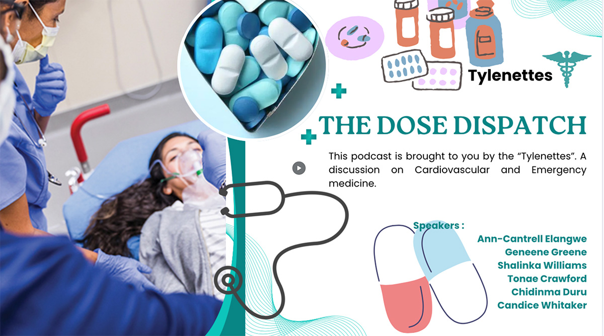 Graphic of a nurse and a patient with illustrations of pills along with text