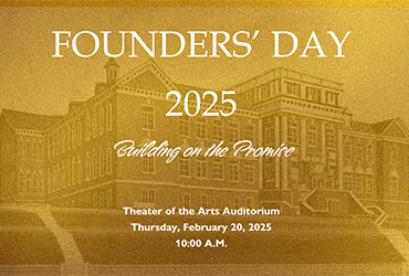 Founders' Day 2025 program cover - yellow with with lettering over a picture of the original Washington Teachers' College