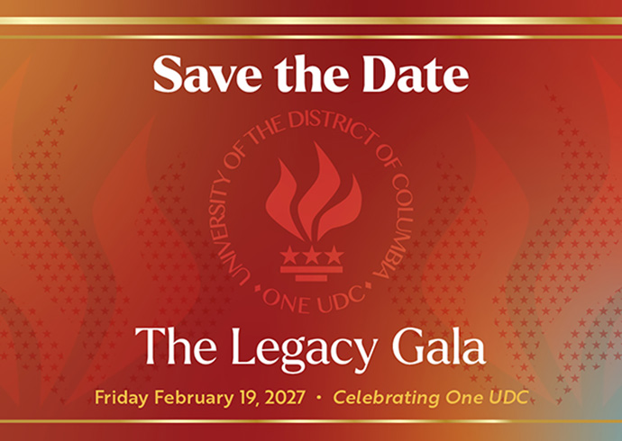 The 2027 Legacy Gala graphic in red with archival photos from the university's history