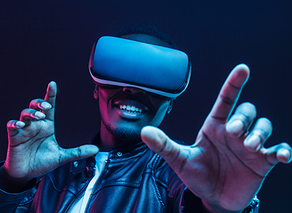 African American Man with Occulus headset on