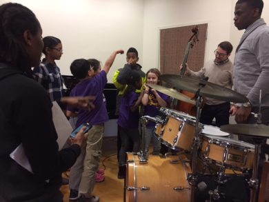 Students from Elsie Whitlow Stokes Community Freedom Public Charter School and their instructor, UDC Music Program graduate Francis Richards, enjoyed the the UDC Small Jazz Ensembles' Black History Month Celebration led by Allyn Johnson. The concert featured a performance by percussionist Frankey Grayton II who presented his Junior Recital. 