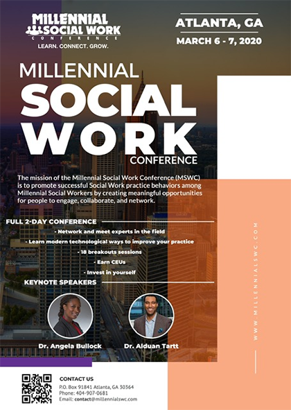Dr. Angela Bullock, Associate Professor of Social Work in the Division of Education, Health and Social Work has been invited to speak at the Millennial Social work Conference in Atlanta, GA this spring (March 2020).