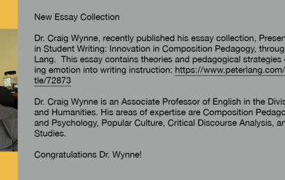Dr. Craig Wynne, recently published his essay collection – 2021