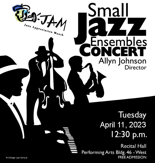 Small Jazz Ensembles in Concert, Tuesday, April 11, 2023, 12:30pm, Open to the Public, Recital Hall (Performing Arts-46-West), Jazzaliveudc.org