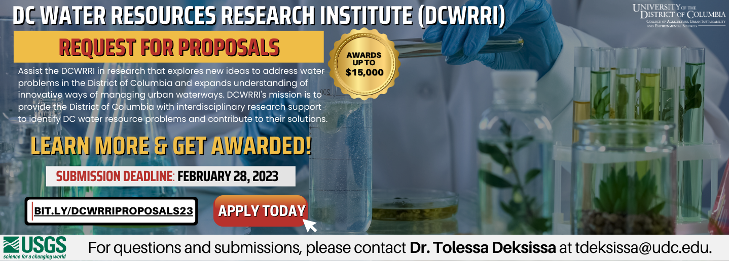 DC Water Resources Research Institute (WRRI) Request for proposals Deadline Feb. 28, 2023