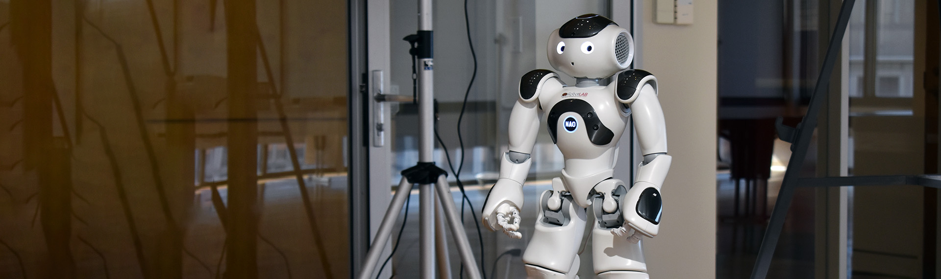 Small robot sitting on a table.