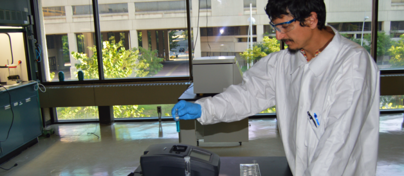 Chemistry student conducting test in lab