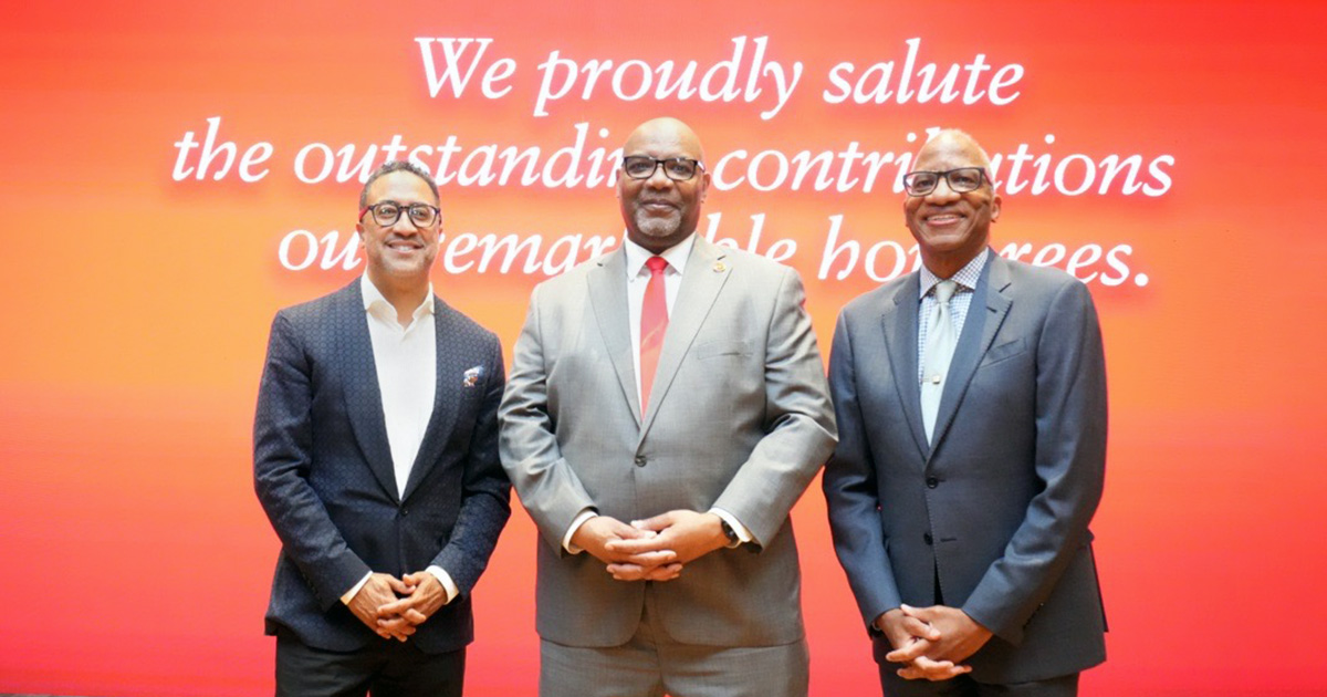 C. Brian Williams, President Maurice Edington and Wil Haywood at the 2025 Honorand Reception on May 9.
