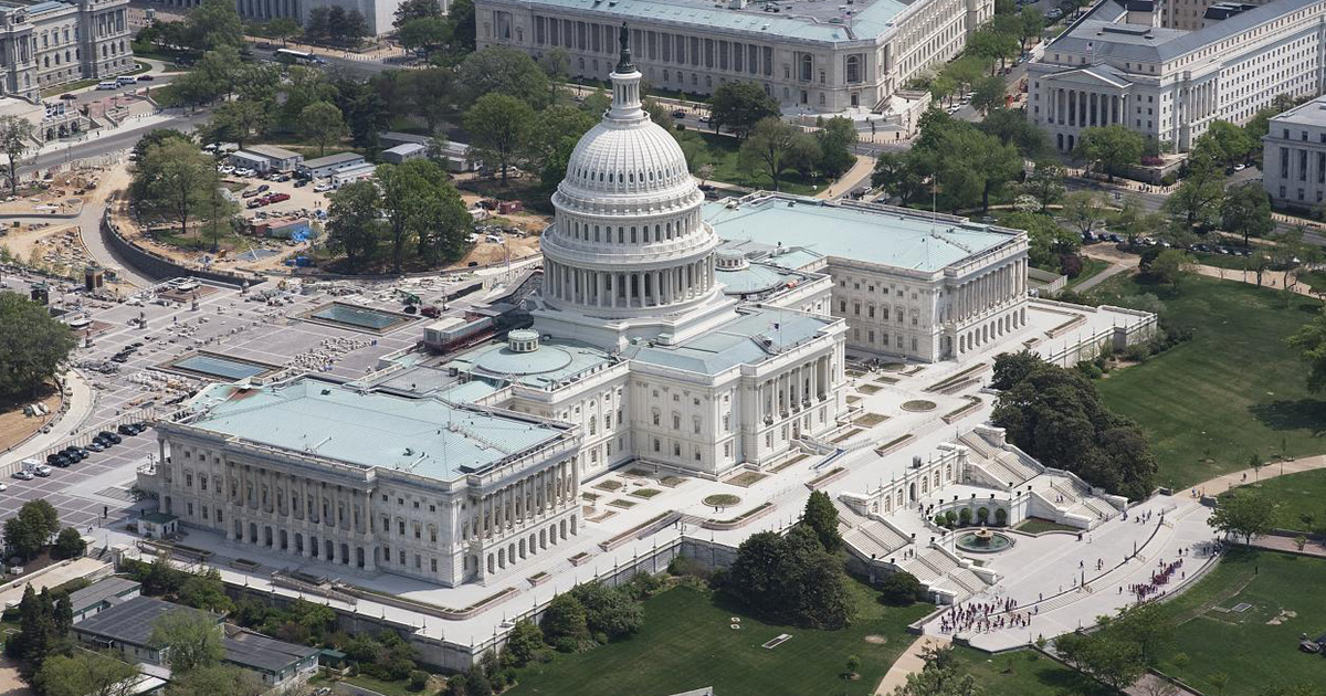 Aerial shot of the U.S. Capitol building