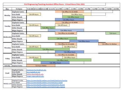 Civil Engineering tutoring schedule