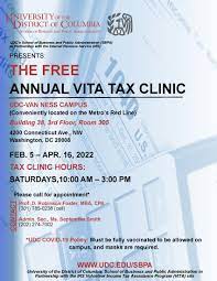 Free tax assistance is available to individuals and families who need help with tax return preparation. The UDC Van Ness campus is a Volunteer Income Tax Assistance (VITA) site. This program offers free tax help to D.C. residents who make $53,000 or less, persons with disabilities, elderly residents, and limited English-speaking taxpayers who need assistance in preparing their tax returns. Click here to learn more!