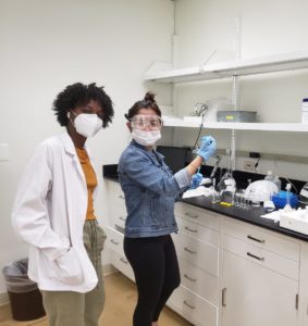 Dr. Dilek and Nazharie in lab