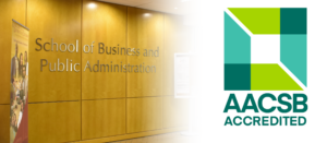 School of Business and Public Administration and AACSB logo.