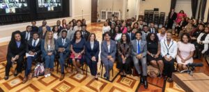 Asha Moore-Smith (third row, right in pink blazer) with fellow HBCU journalists at the White House event.