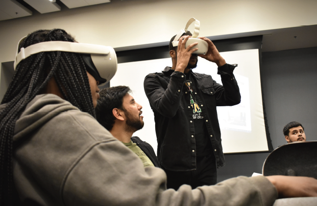 Students use VR headsets at the Center for the Advancement of Learning.