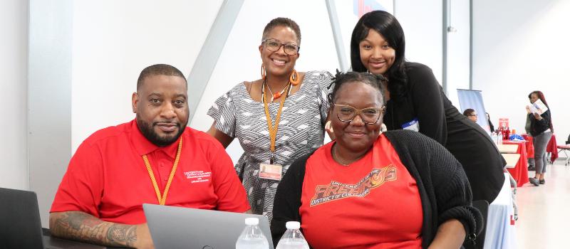 Back row: Career counselor Margo Ama Giddons, UDC student Mariah M. Front row: WDLL Pathway Director Tysean Lawson-Bey, Administrative Assistant Joy Williams.