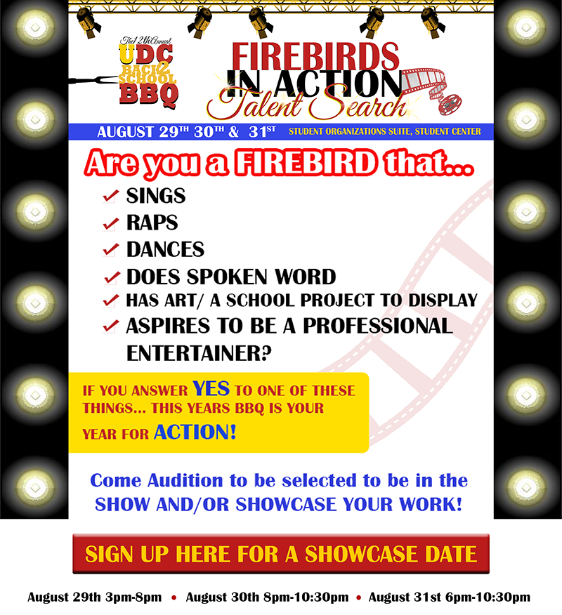 Firebirds in Action - Talent Search - August 29th - 3pm - 8pm | August 30th - 8pm - 10:30pm | August 31st 6pm - 10:30pm -  Image