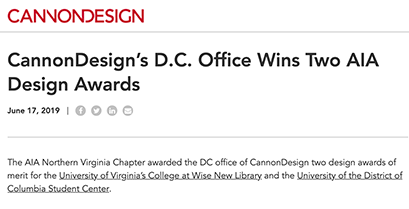 UDC Student Center won a design award of merit from the northern Virginia chapter of American Institute of Architects