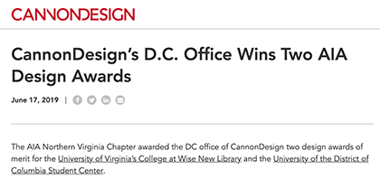UDC Student Center won a design award of merit from the northern Virginia chapter of American Institute of Architects