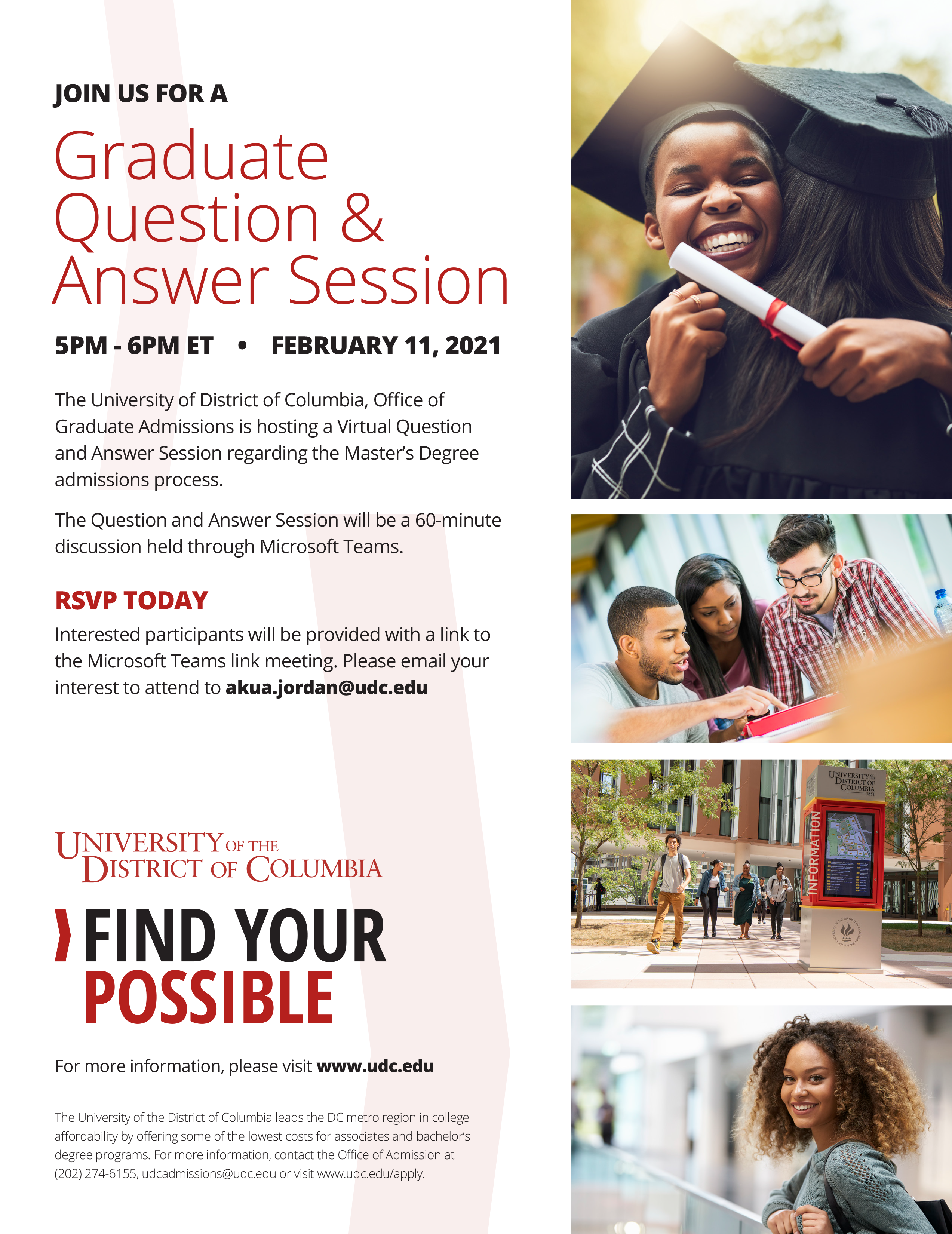 Graduate Question & Answer Session – TODAY (2.11.21) from 5pm – 6pm.