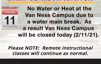 Campus Notification – UDC Van Ness Campus Closed TODAY February 11, 2021 – Remote classes will start on-time as scheduled.