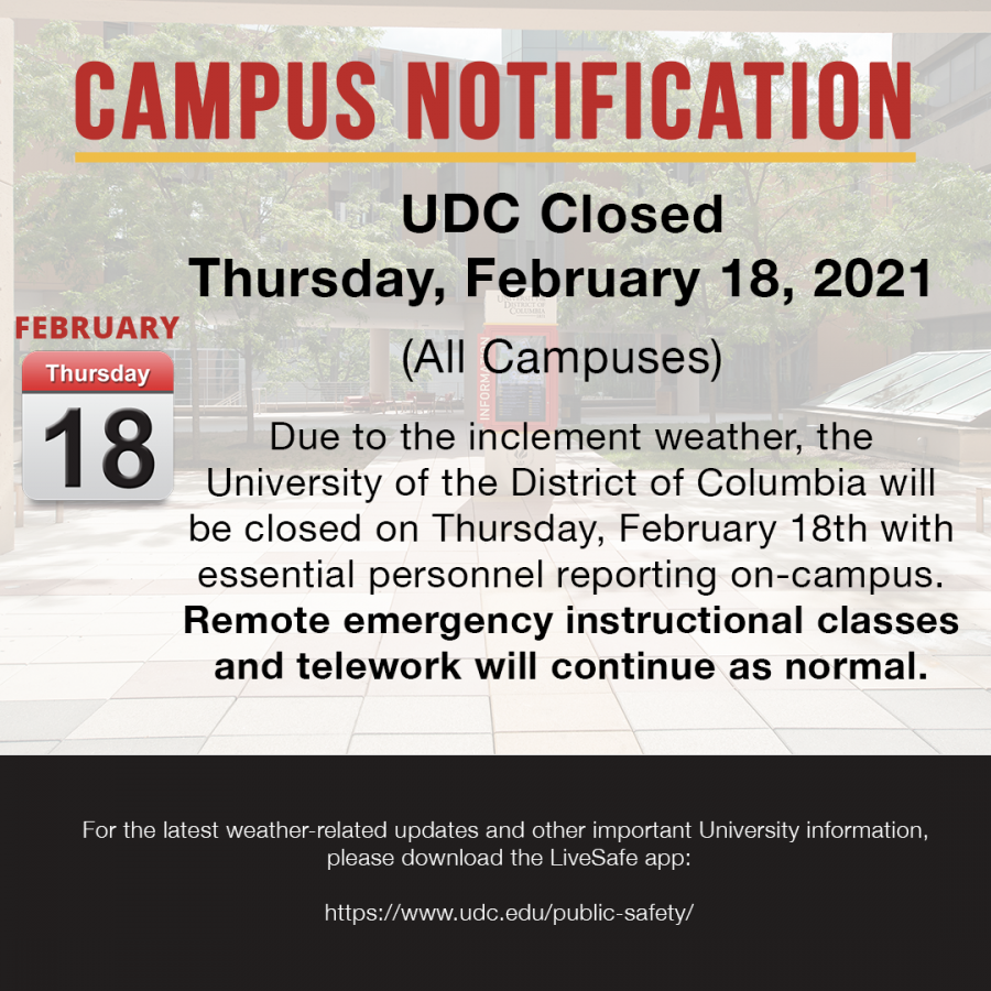Campus Notification: UDC Closed 2-18-21