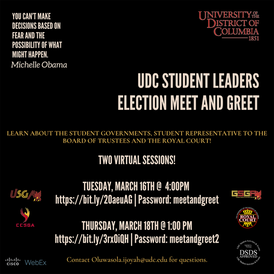 UDC Student Leaders Election Meet & Greet 3-16-21 & 3-18-21