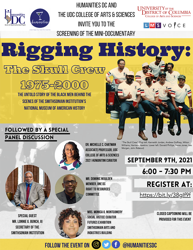 Rigging History: The Untold Story of The Black Men Behind the Scenes as the Smithsonian’s Skull Crew,  1975 – 2000 – Sept. 9th @ 6pm