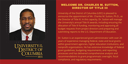 Welcome Dr. Charles M. Sutton – Director of Title III