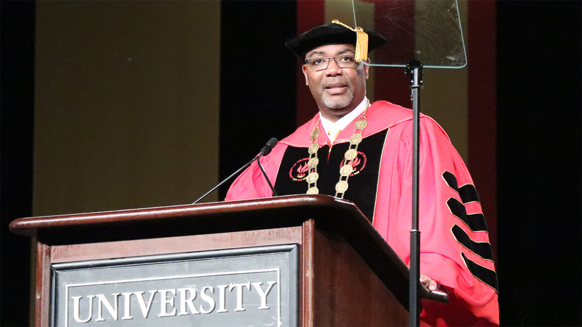 UDC President Maurice D. Edington addressing the audience at 2024 commencement ceremony